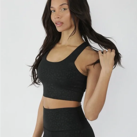 90 Degree by Reflex Wonerlink Black Leopard Print Racerback Sports Bra - Picture 5 of 13